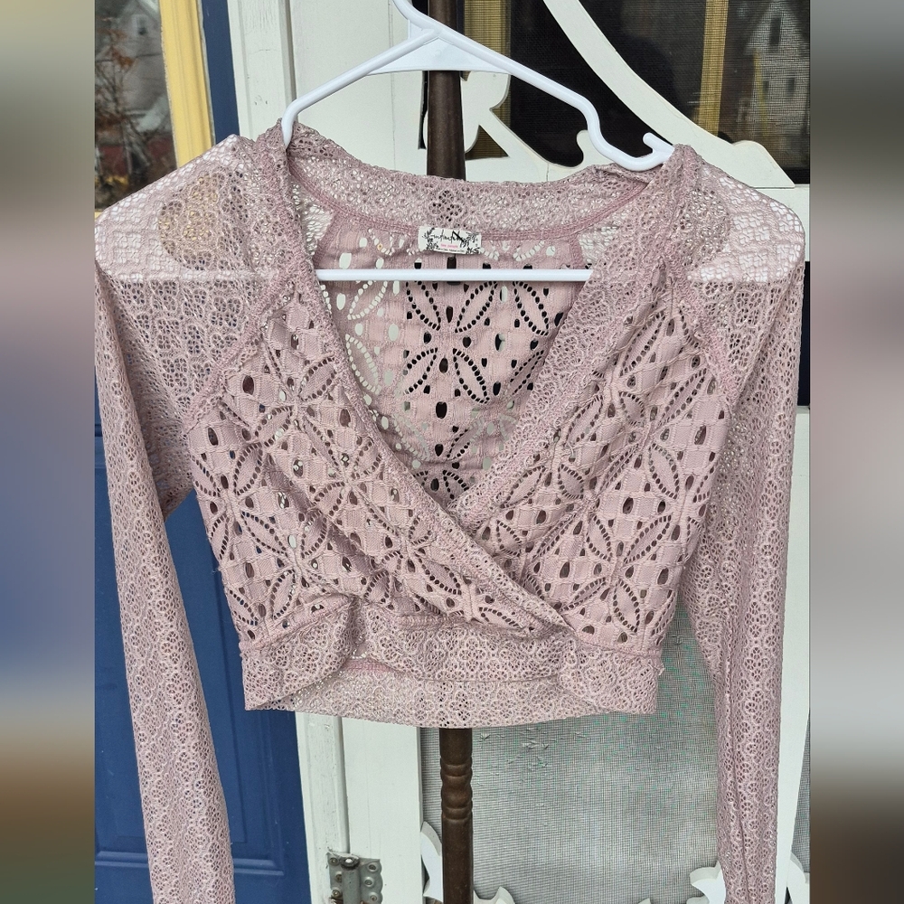 Free People Lace Wrap Style Crop Too Sz.XS Dusty Rose